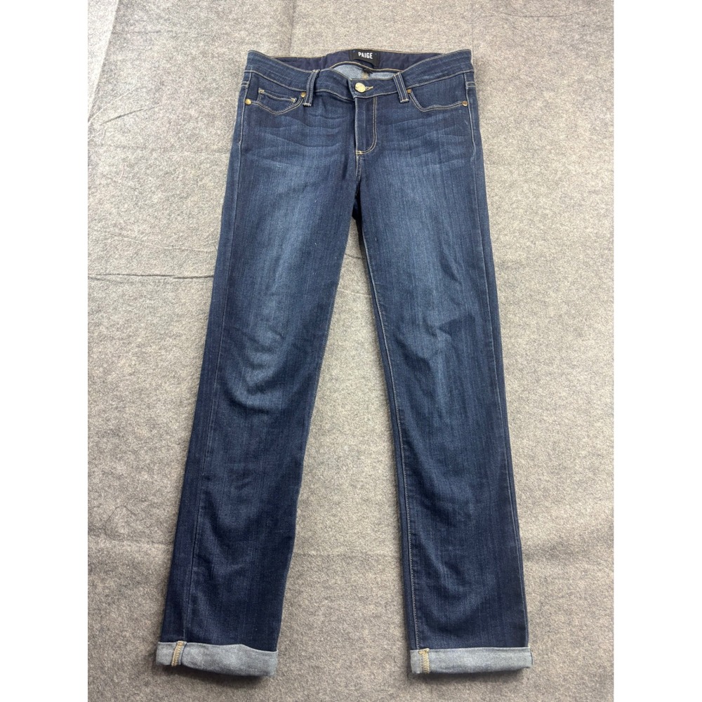 Paige Skyline Crop Dark Wash Slim Straight Leg Jeans Size 27 Classic Basic